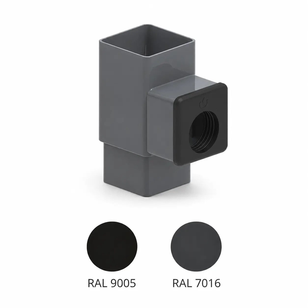 PVC Square rainwater diverter – Ø80, RAL